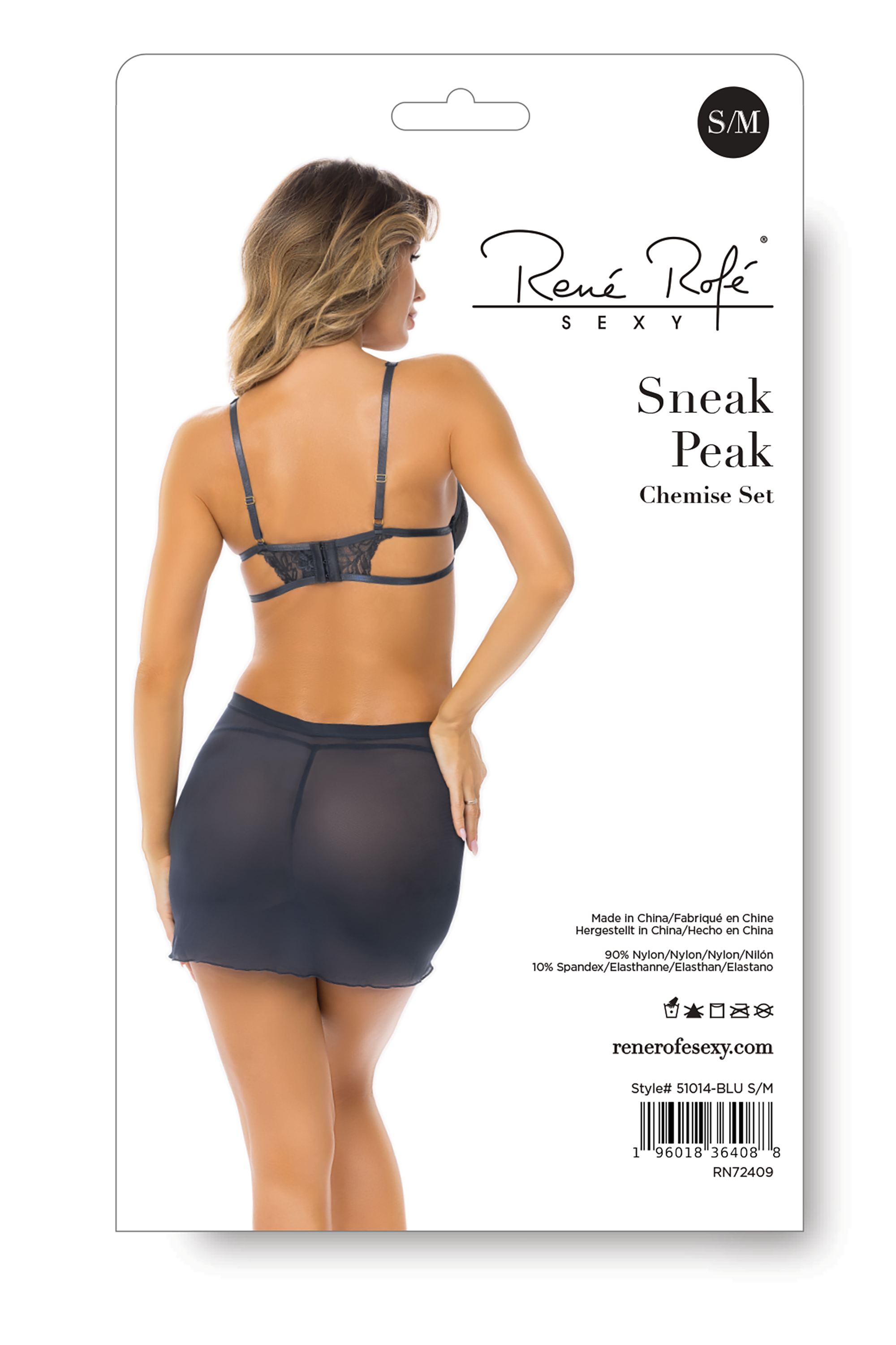 Пеньюар Rene Rofe Lingerie напівпрозорий, з мереживними елементами, ліф на кісточках, синій, S/M