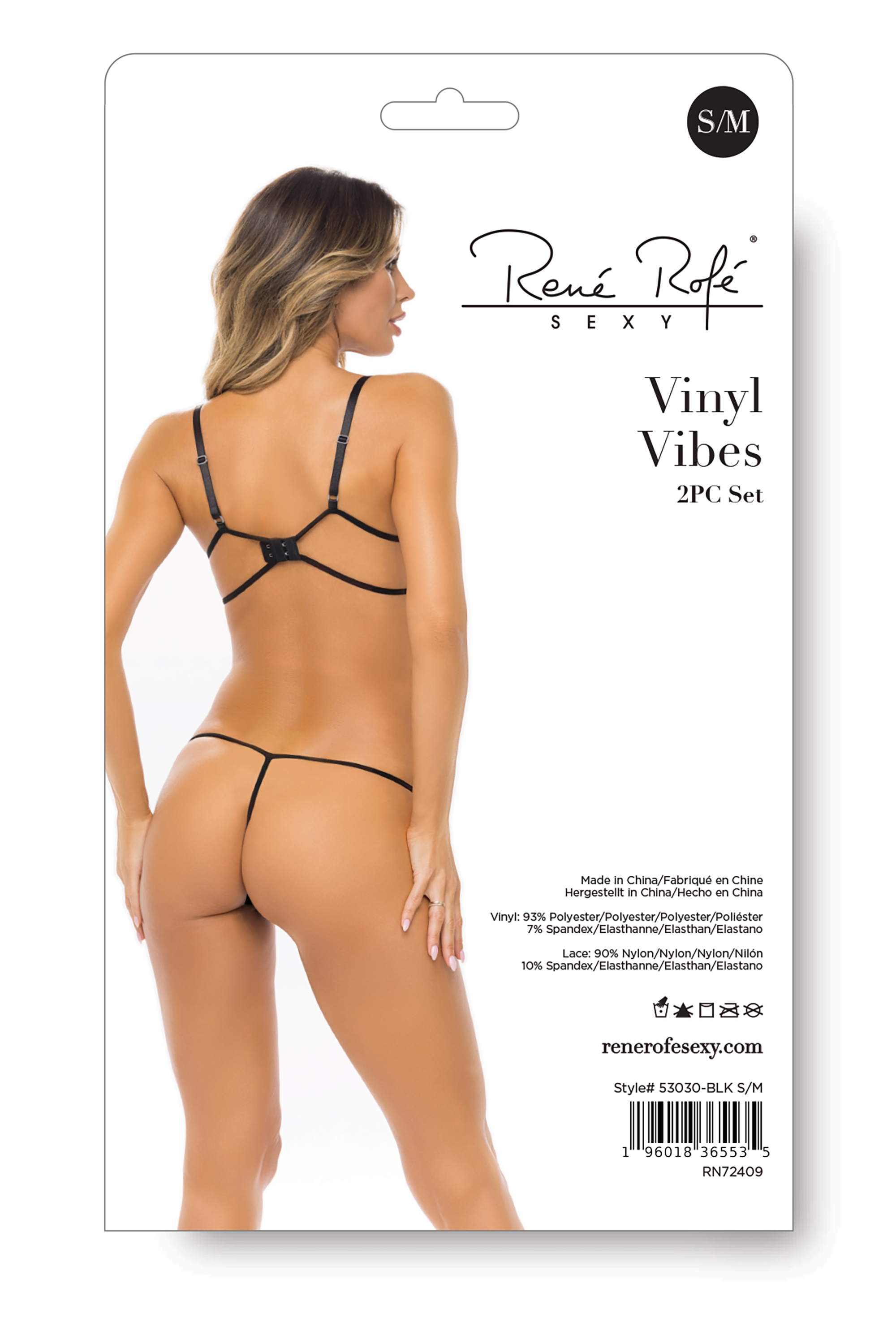 Комплект белья Rene Rofe Vinyl Vibes, винил с кружевом, черный, S/M