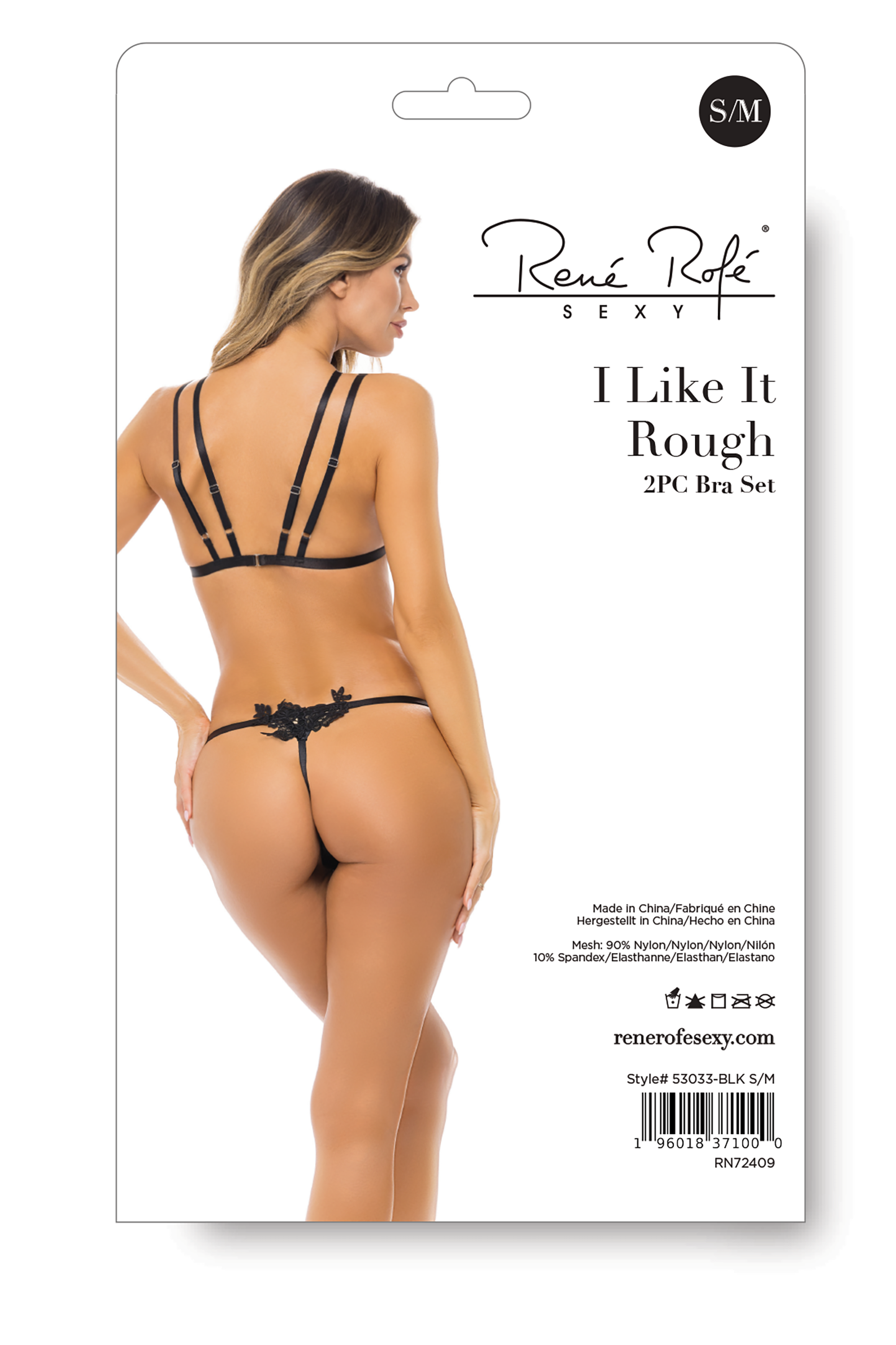 Комплект білизни з квітковою аплікацією та відкритими грудьми Rene Rofe I Like It Rough, чорний, розмір S/M