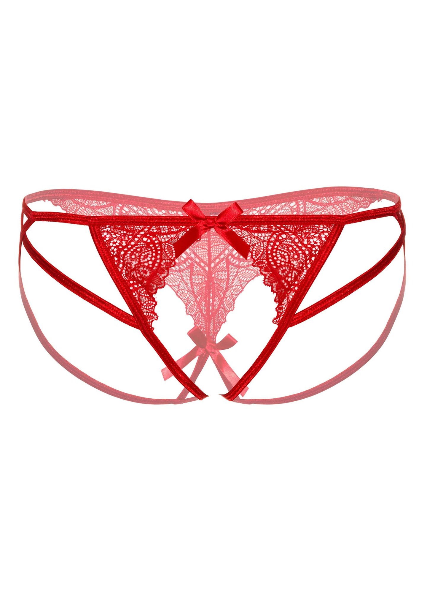 Мереживні трусики з бантиком та відкритою інтимною зоною Naomi Daring Intimates, червоні, S/M