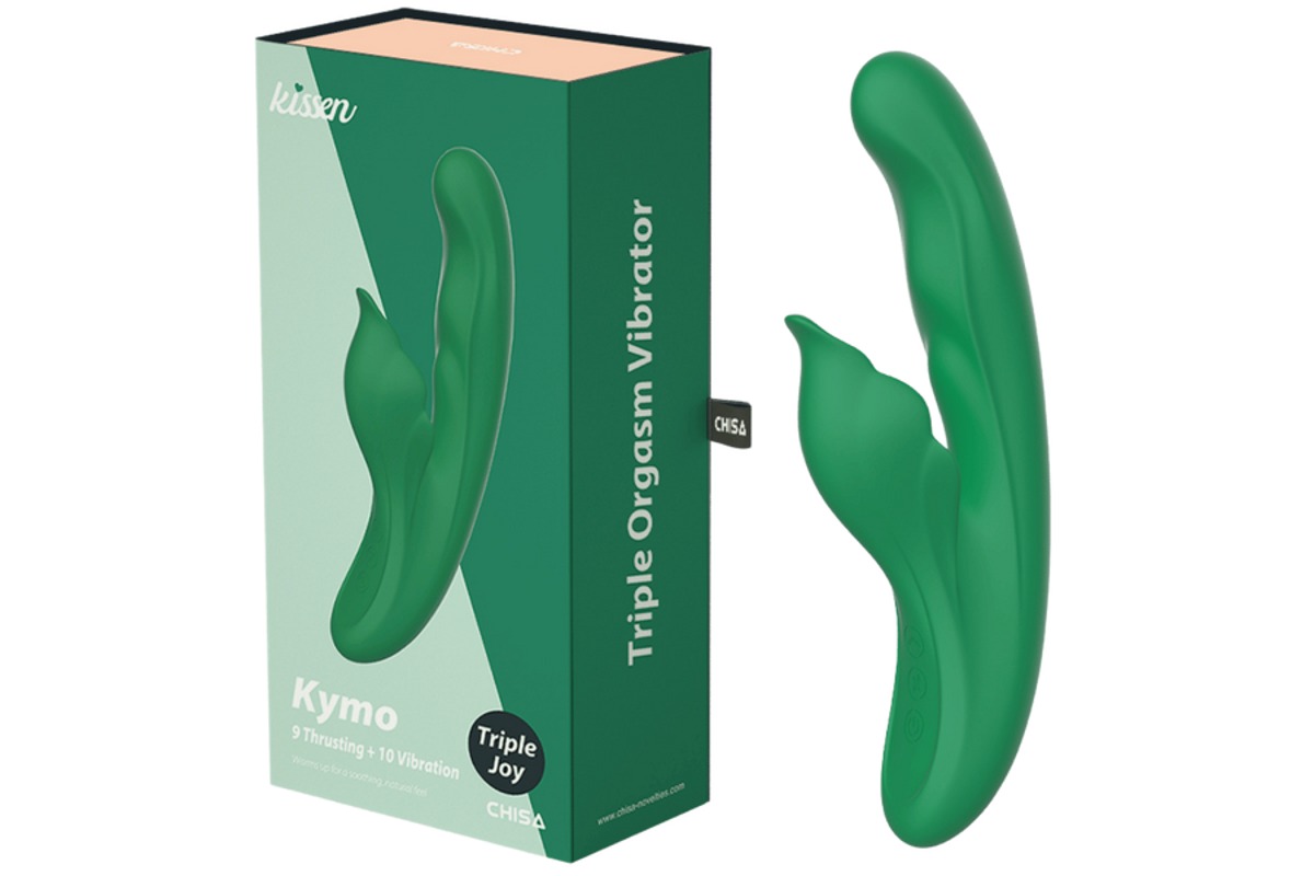 Вибратор с клиторальным отростком Chisa Kissen Kym с фрикциями и функцией подогрева, зеленый