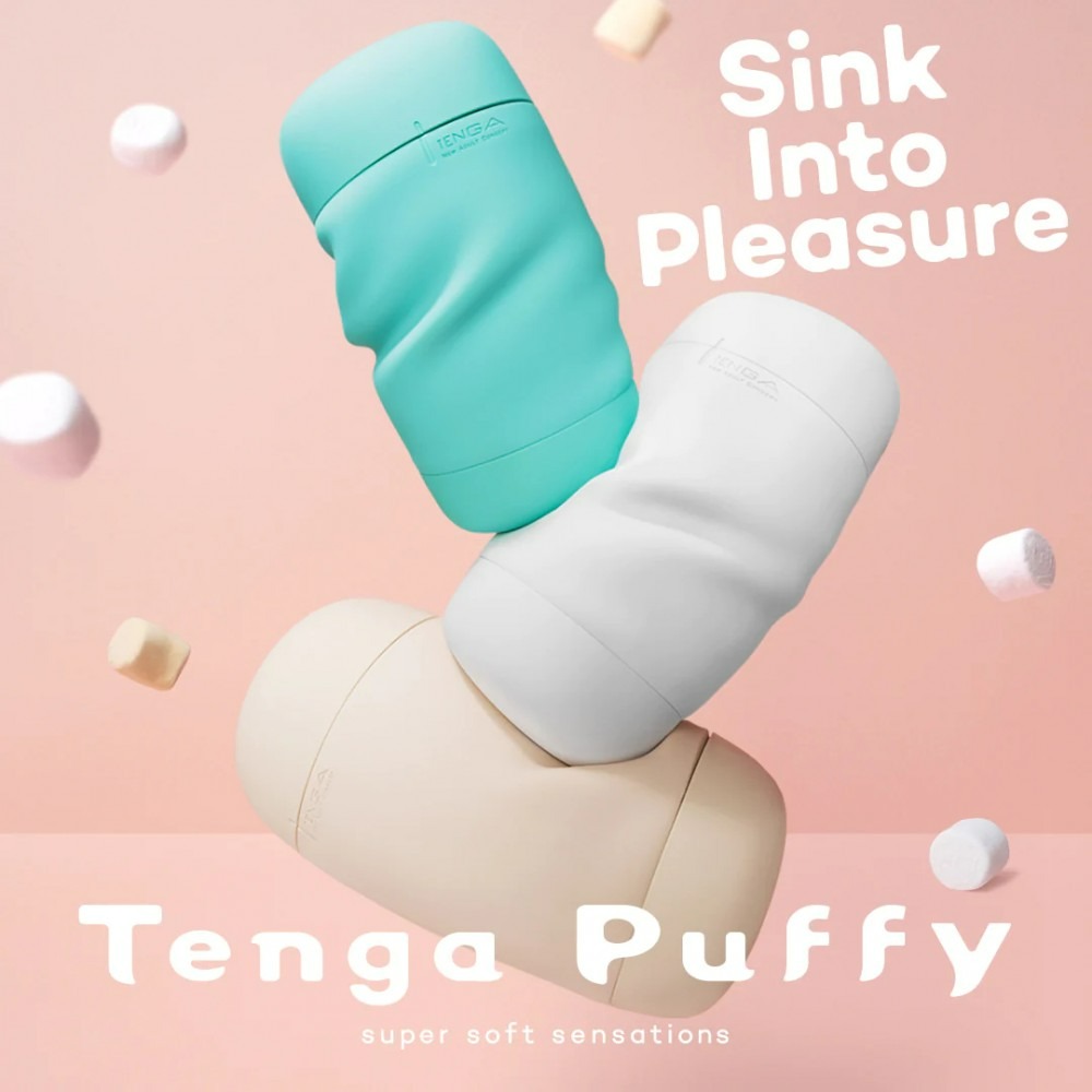 Мастурбатор нереалистичный Tenga Puffy Mint Green, рельефный, мятный, 15 х 4.5 см