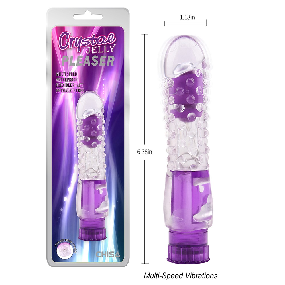 Вібратор прозорий з рельєфом Chisa Crystal Jellie Pleaser на батарейках, фіолетовий