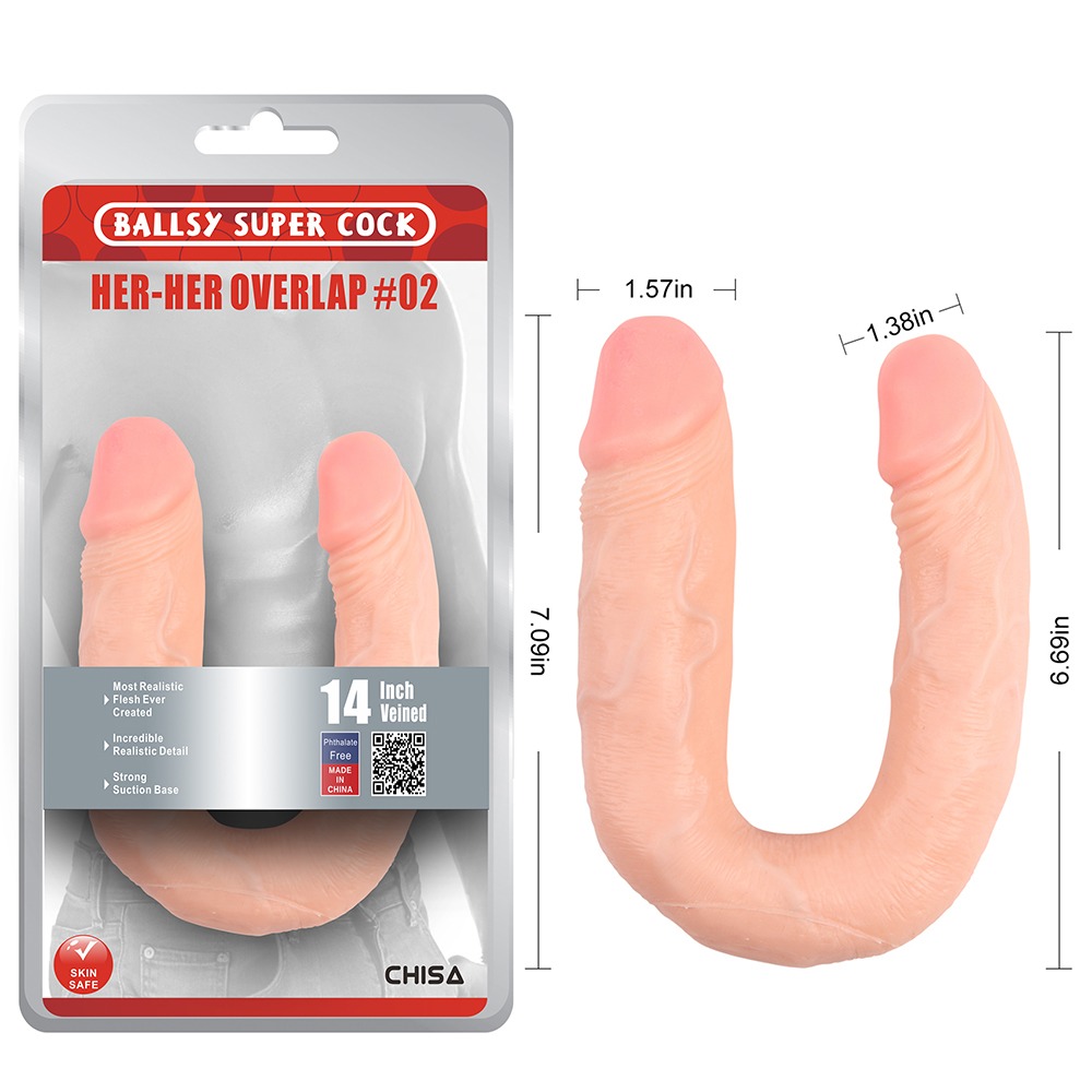 Фалоімітатор подвійний Chisa Ballsy Super Cock Her-Her Overlap #02, бежевий