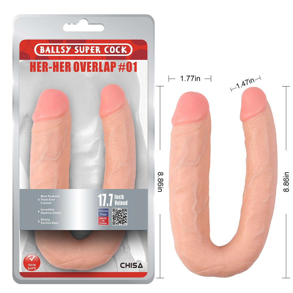 Фалоімітатор подвійний Chisa Ballsy Super Cock Her-Her Overlap, бежевий