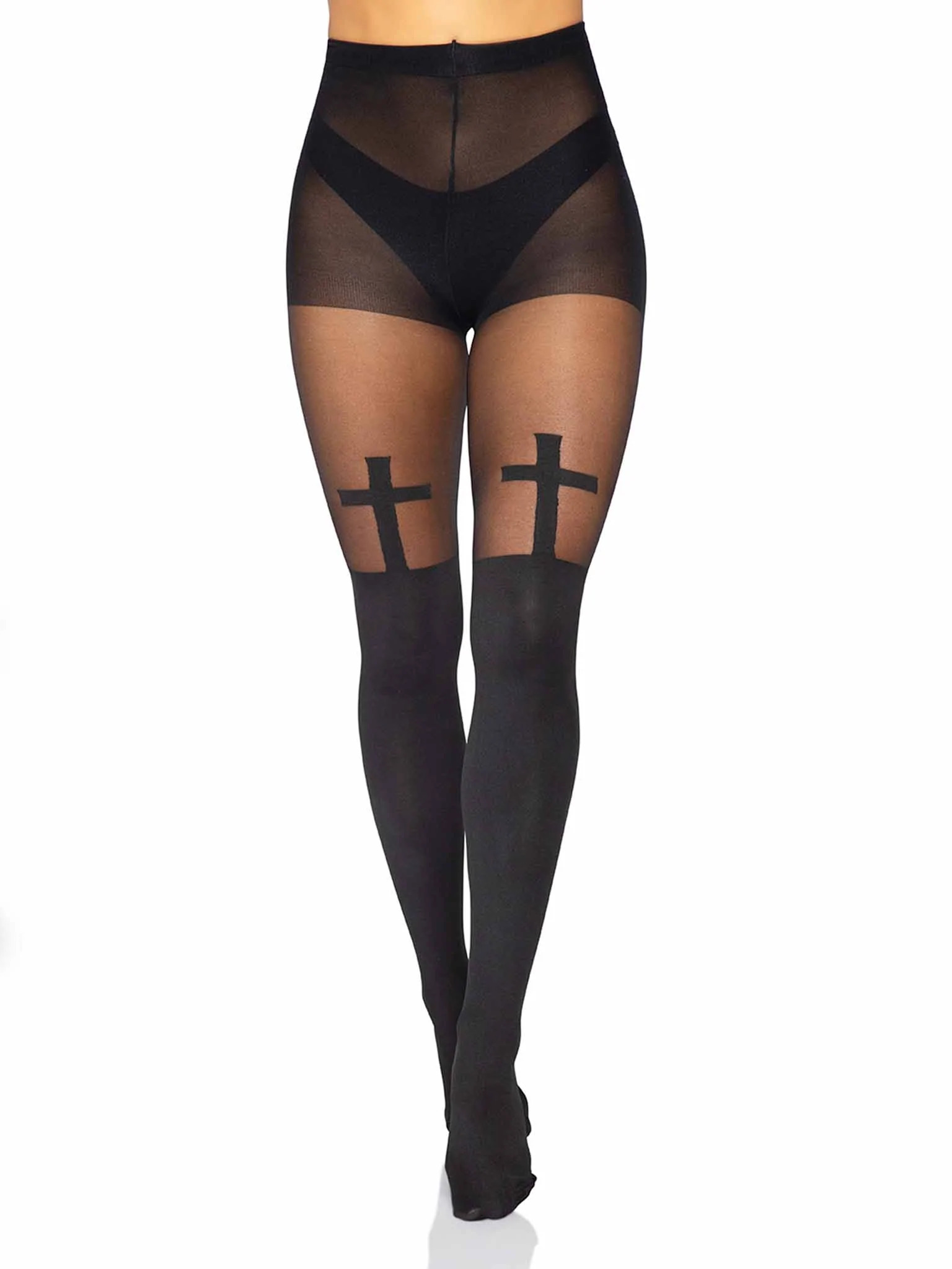 Колготки с имитацией чулок с крестами Leg Avenue Bless Me Cross, размер O/S