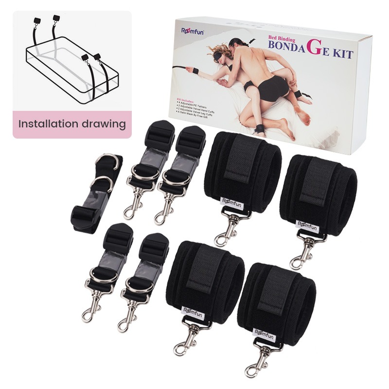 Фіксатори для ліжка Romfun Bindings Restraint Kit з маскою на очі у наборі, чорний