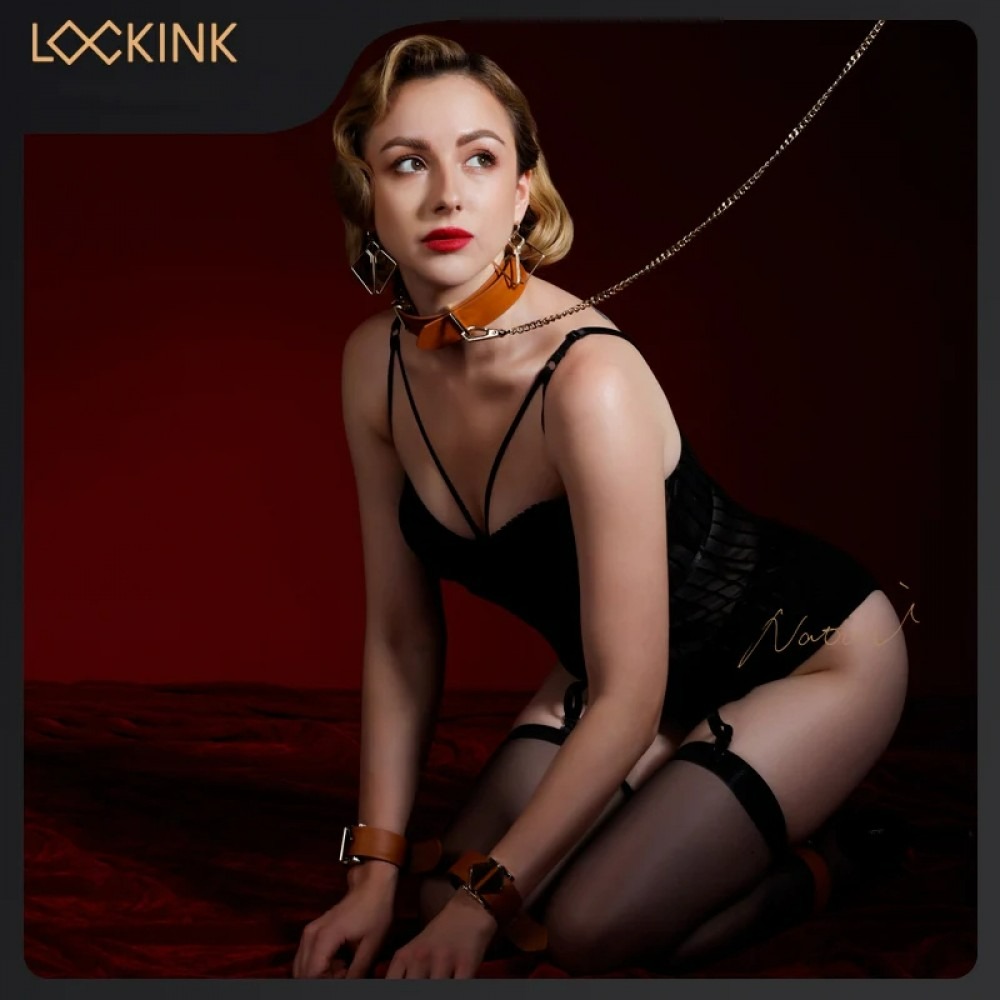 Ошейник с поводком кожа Коричневый Lockink