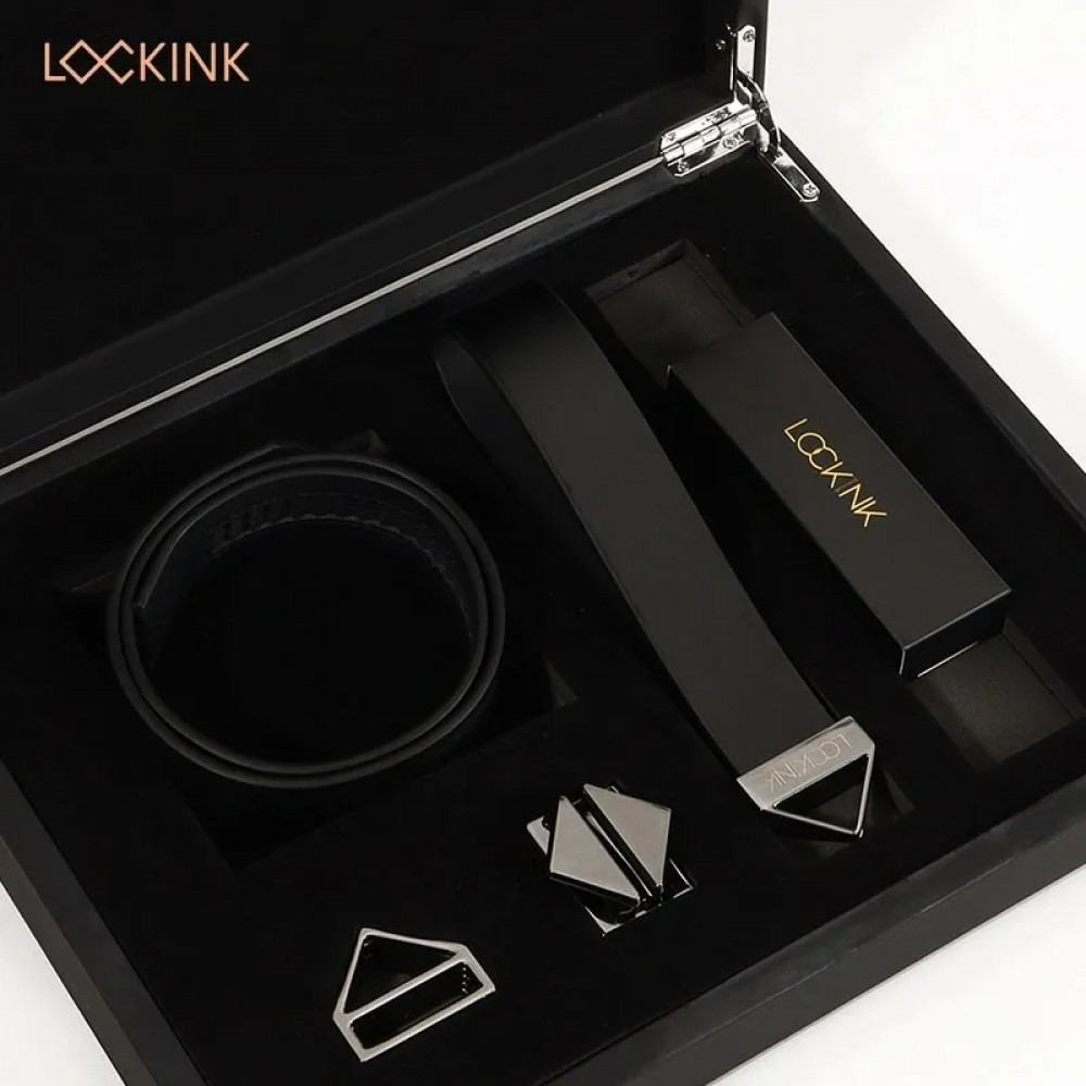 Ошейник с поводком кожа Черный Lockink
