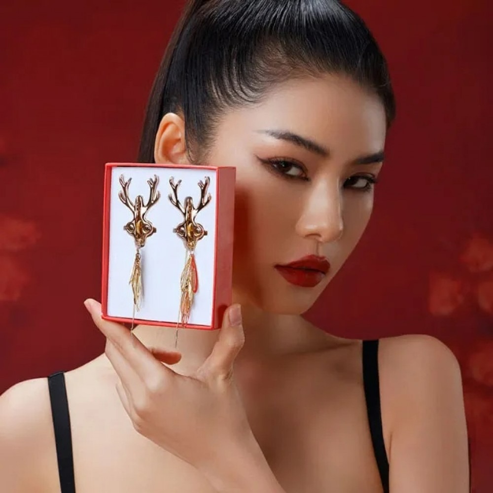 Зажимы для сосков в виде оленей Sevanda Lockin Stag Clamps, с подвесками, металлические, золотые