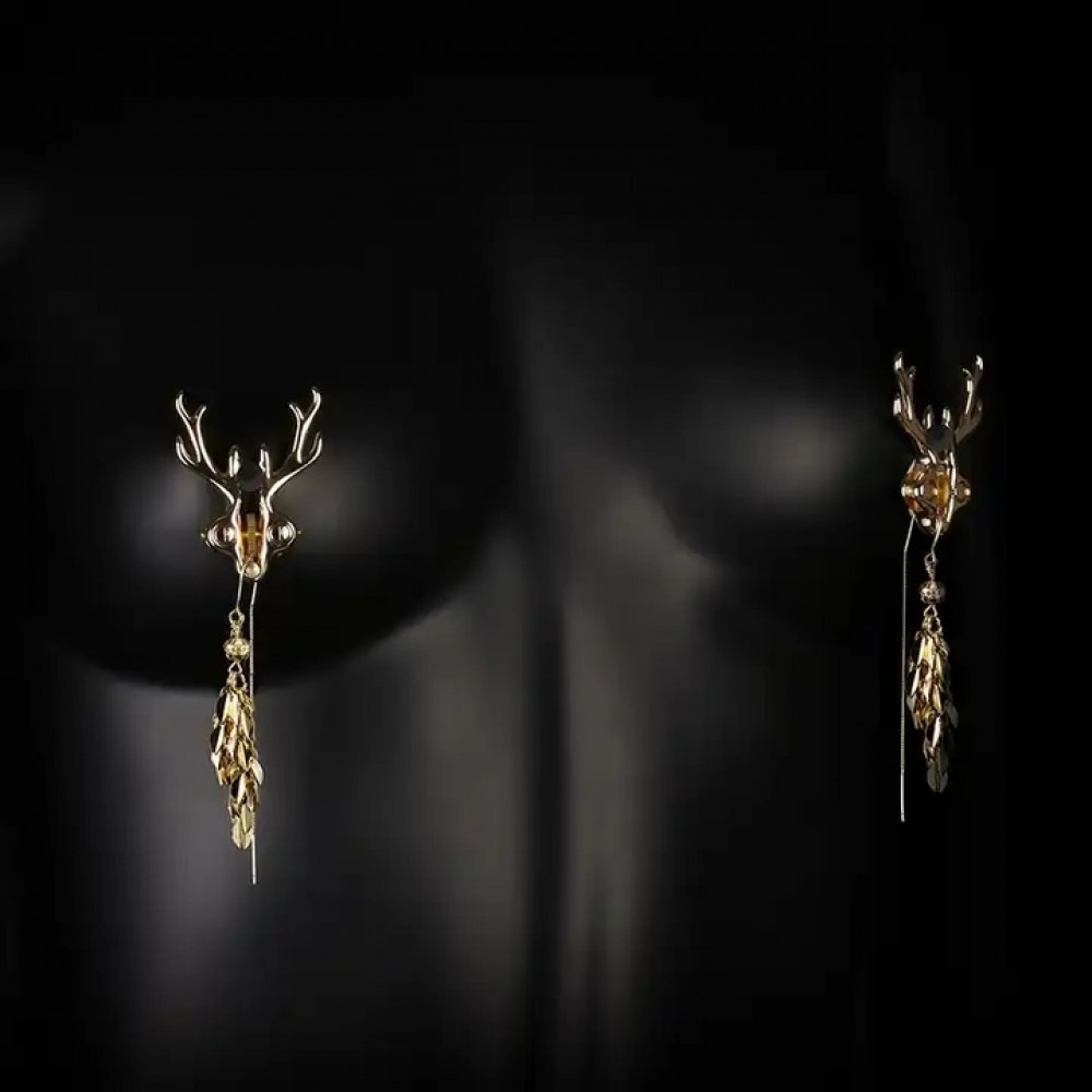 Зажимы для сосков в виде оленей Sevanda Lockin Stag Clamps, с подвесками, металлические, золотые