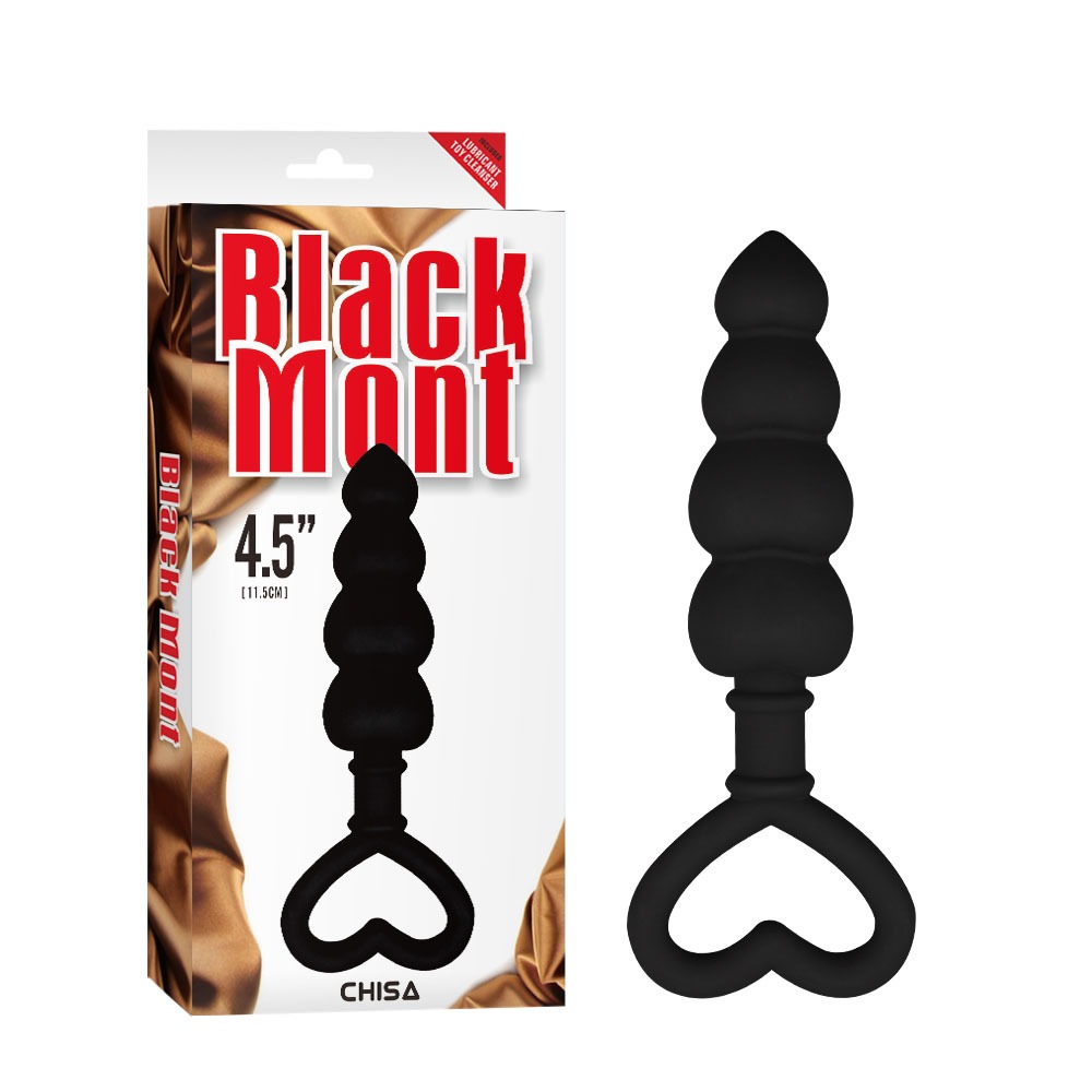 Анальная цепочка со стоппером-сердечком Chisa Black Mont Beaded Luv Probe, черная