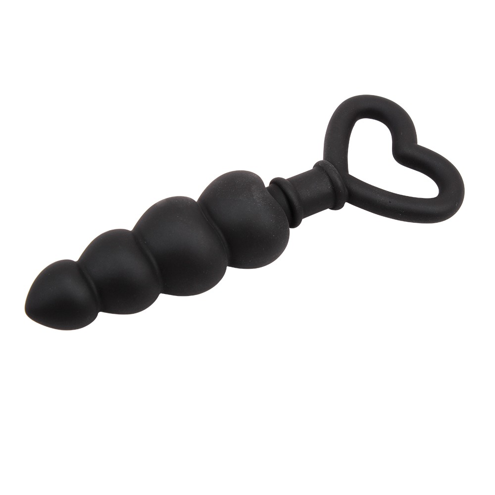 Анальная цепочка со стоппером-сердечком Chisa Black Mont Beaded Luv Probe, черная