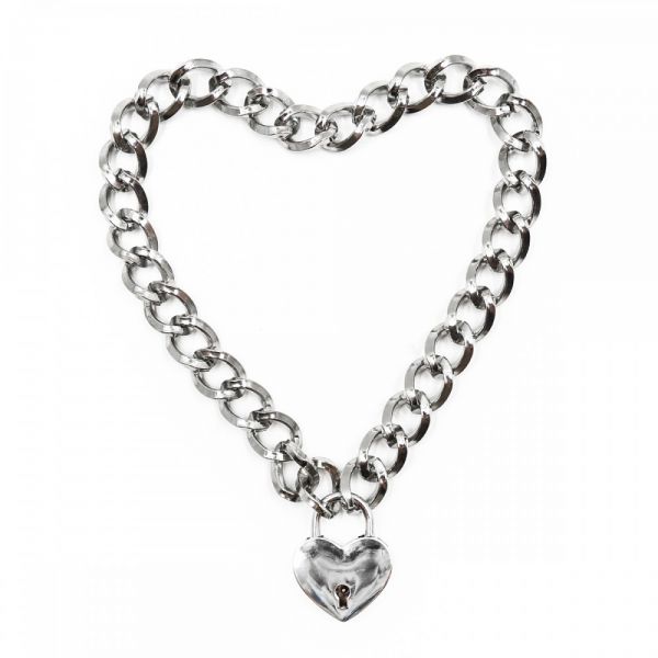 Нашийник із замком у вигляді серця DS Fetish Heart, Silver