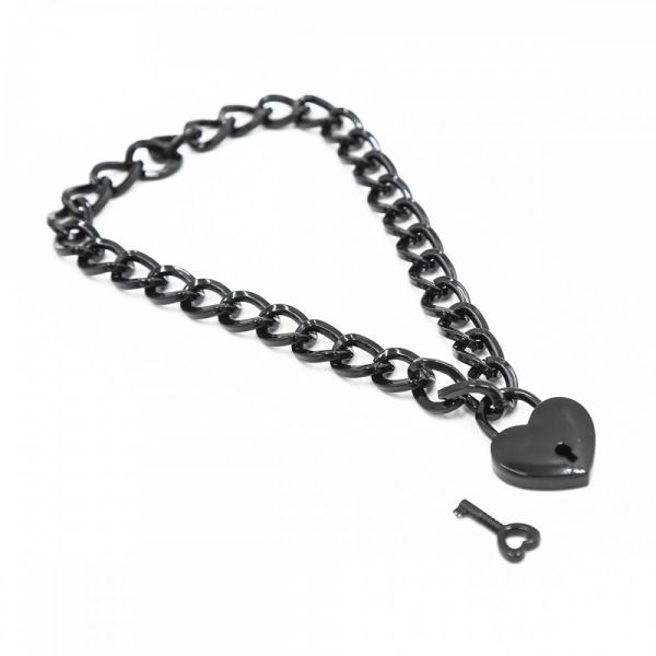 Ошейник из металлической цепи с замком в виде сердечка DS Fetish Heart, черный
