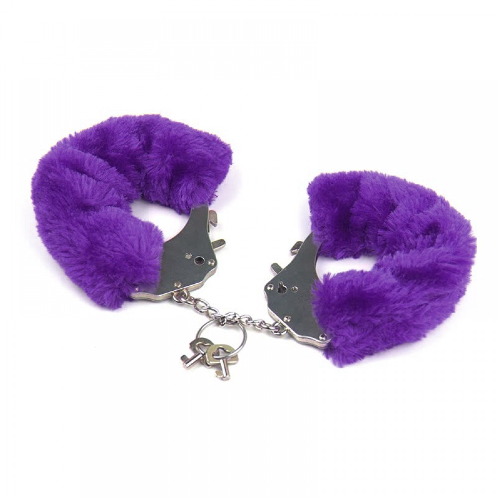 Наручники металлические Roomfun с толстым фиолетовым мехом FURRY CuffS