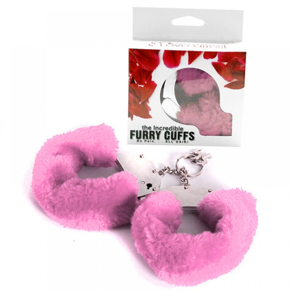 Наручники металлические Roomfun с толстым розовым мехом FURRY CuffS