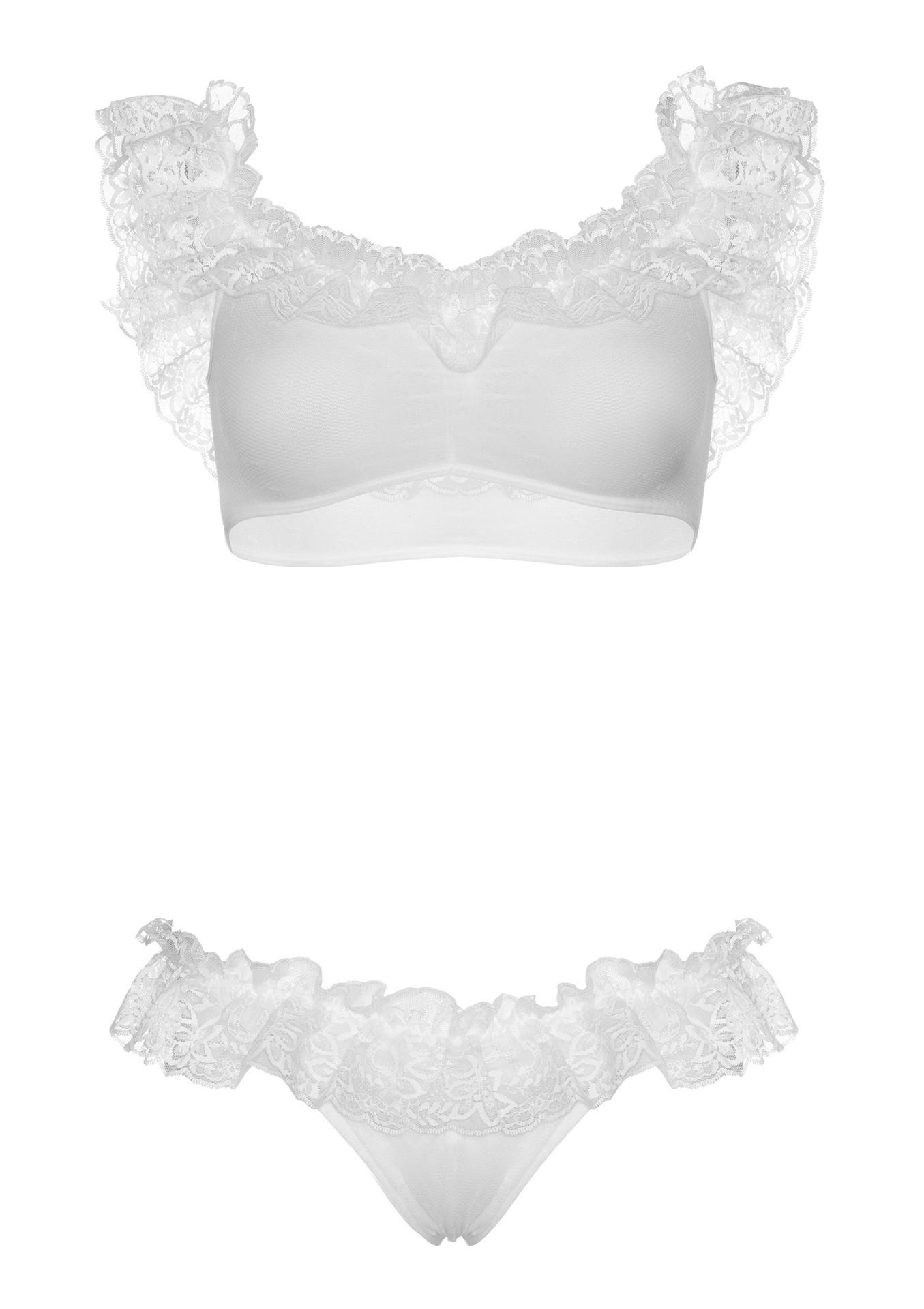 Жіночий мереживний комплект топ та трусики Lace ruffle crop top and panty White O\S