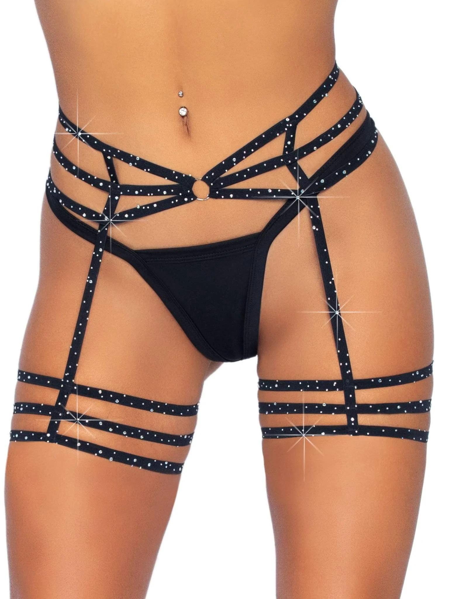 Пояс для панчіх One Size Spice It Up Garter Belt від Rhinestone Leg Avenue, зі стразами, чорний