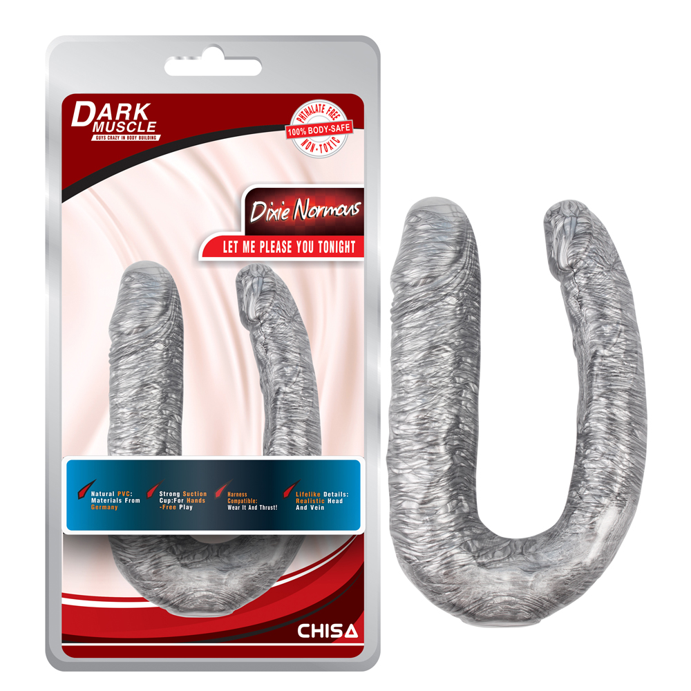 Фалоімітатор подвійний (двосторонній) Chisa Dark Muscle Dixie Normous, сріблястий