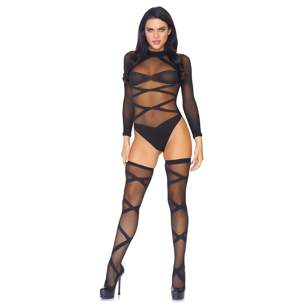 Боді з панчохами Leg Avenue, чорний, розмір One Size