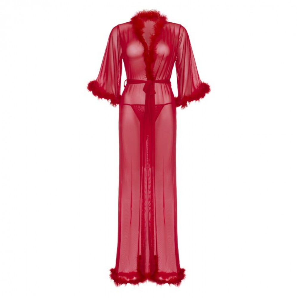 Длинный халат Leg Avenue Marabou Trimmed Red O\S