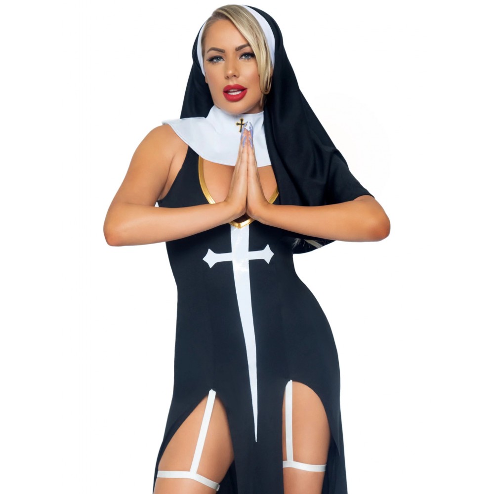 Костюм монашки Leg Avenue, М, Sultry Sinner 3 предмета, черный с белым