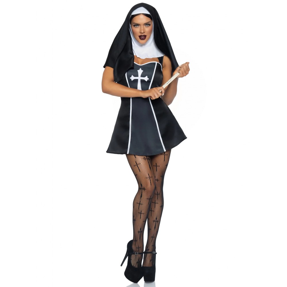 Костюм монашки Leg Avenue, L, Naughty Nun 2 предмета, черный