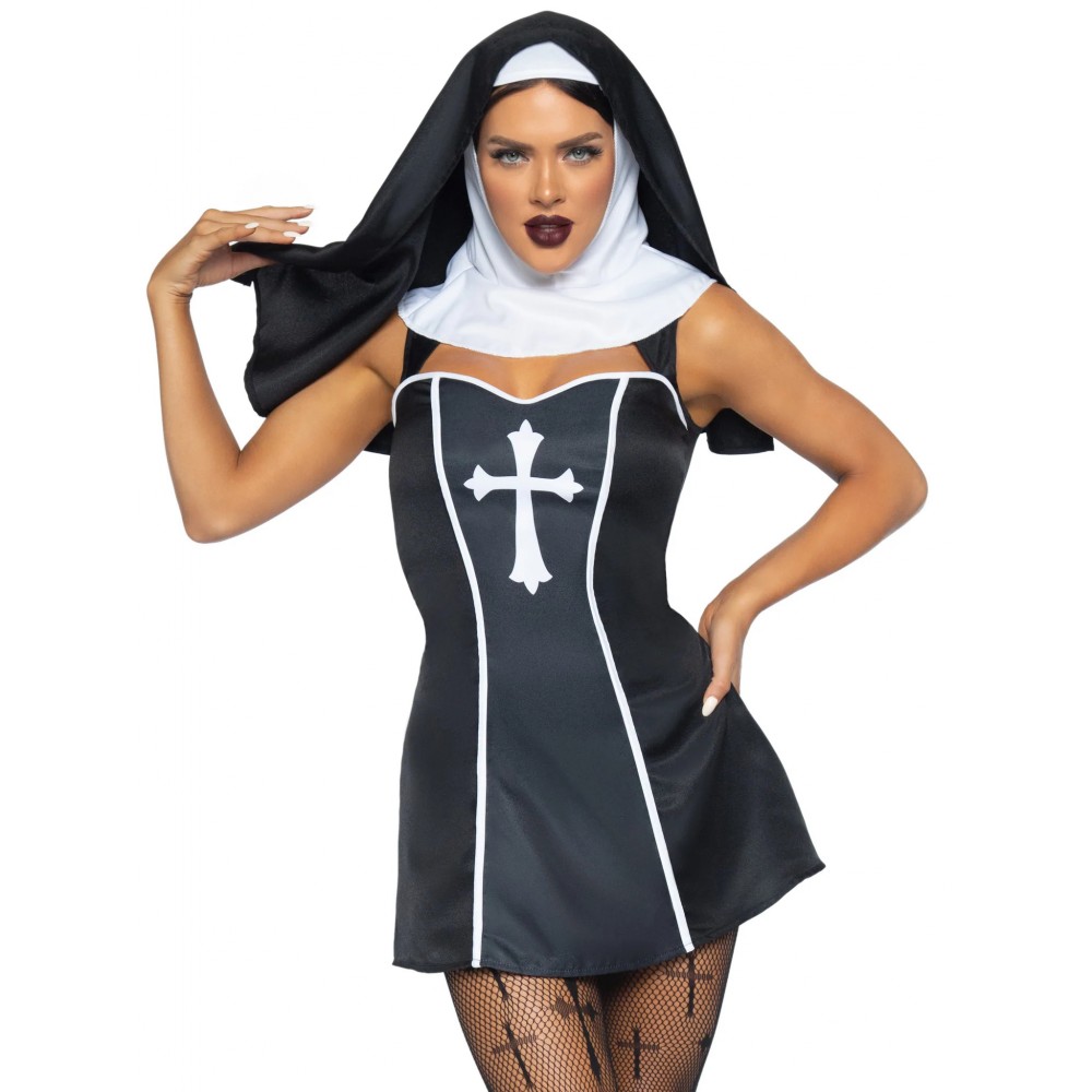 Костюм монашки Leg Avenue, L, Naughty Nun 2 предмета, черный