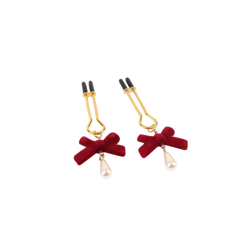 Затискачі на соски CHISA Senuelo Nipple Jewelry Play Kit з червоними бантиками та перлинами