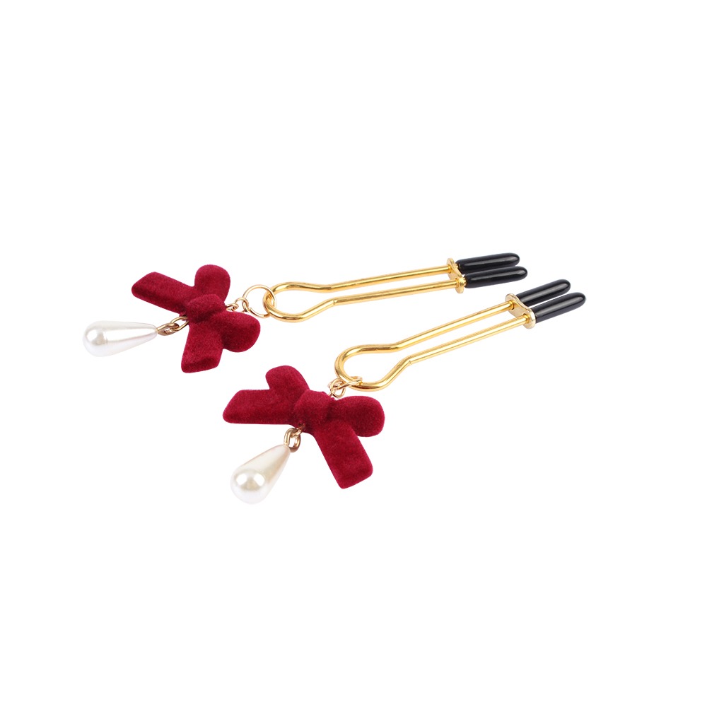 Затискачі на соски CHISA Senuelo Nipple Jewelry Play Kit з червоними бантиками та перлинами