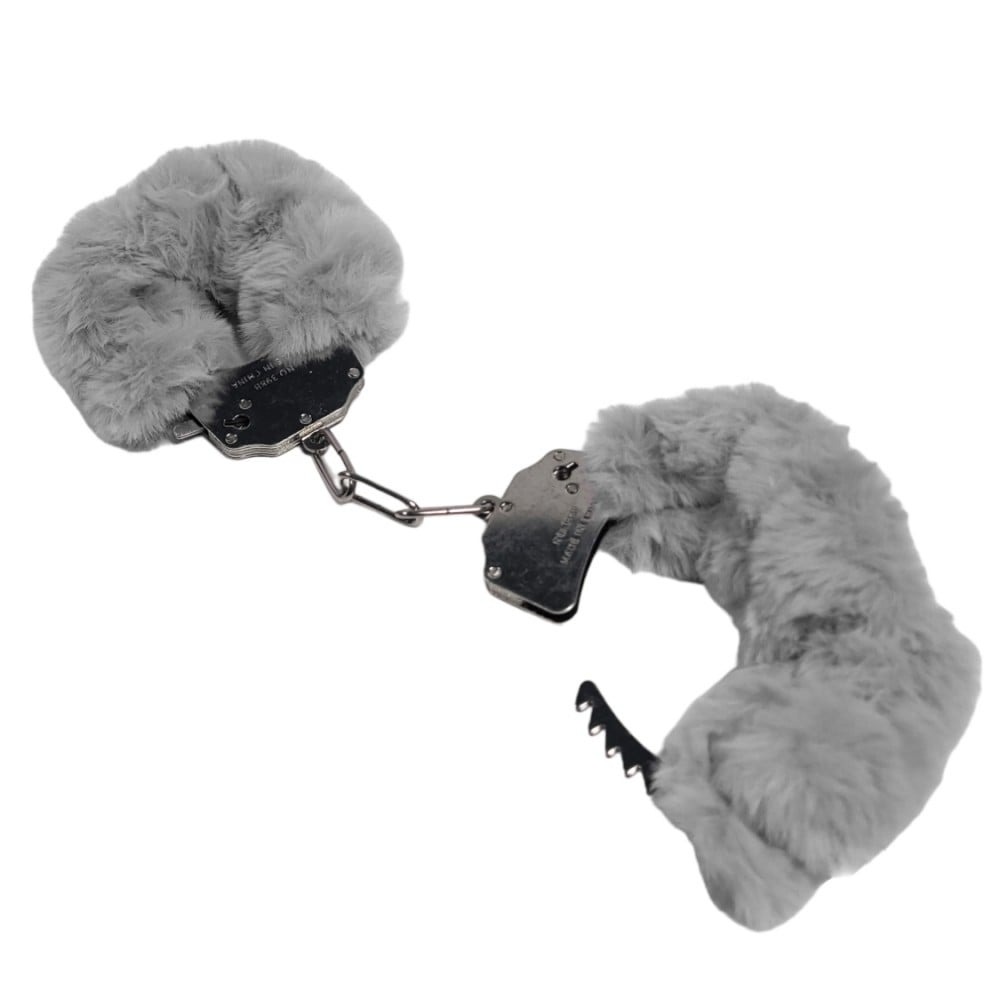 Наручники DS Fetish Plush handcuffs, метал з хутром, сірі