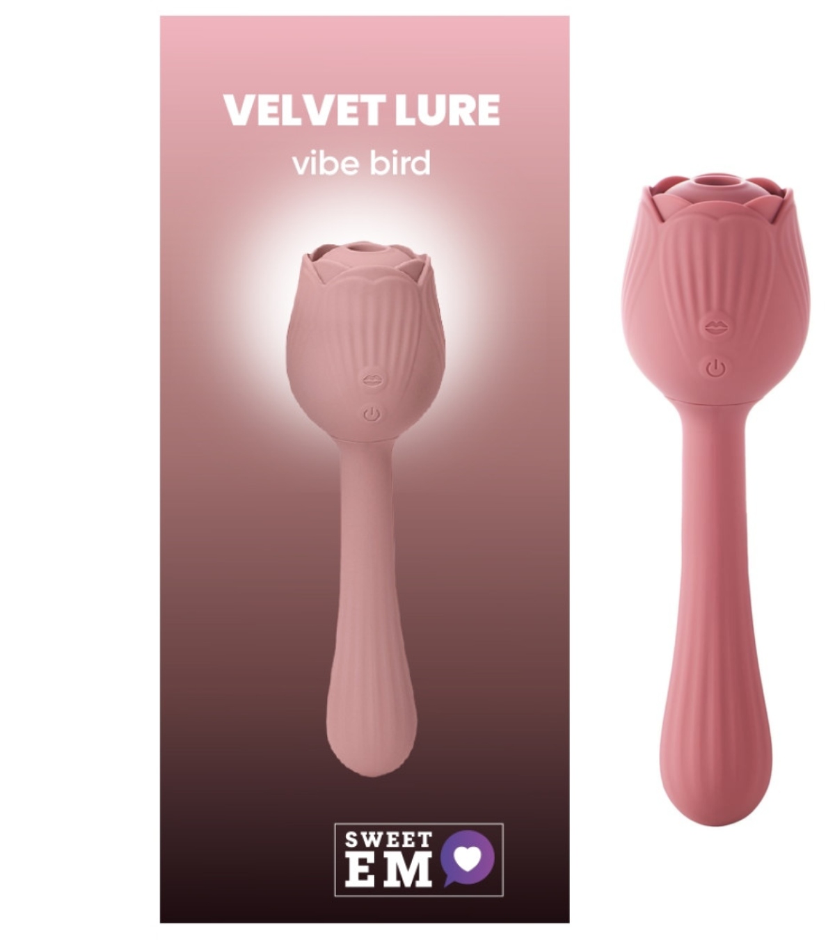 Вібратор у формі тюльпану з вакуумною стимуляцією Sweet Em Velvet Lure Рожевий