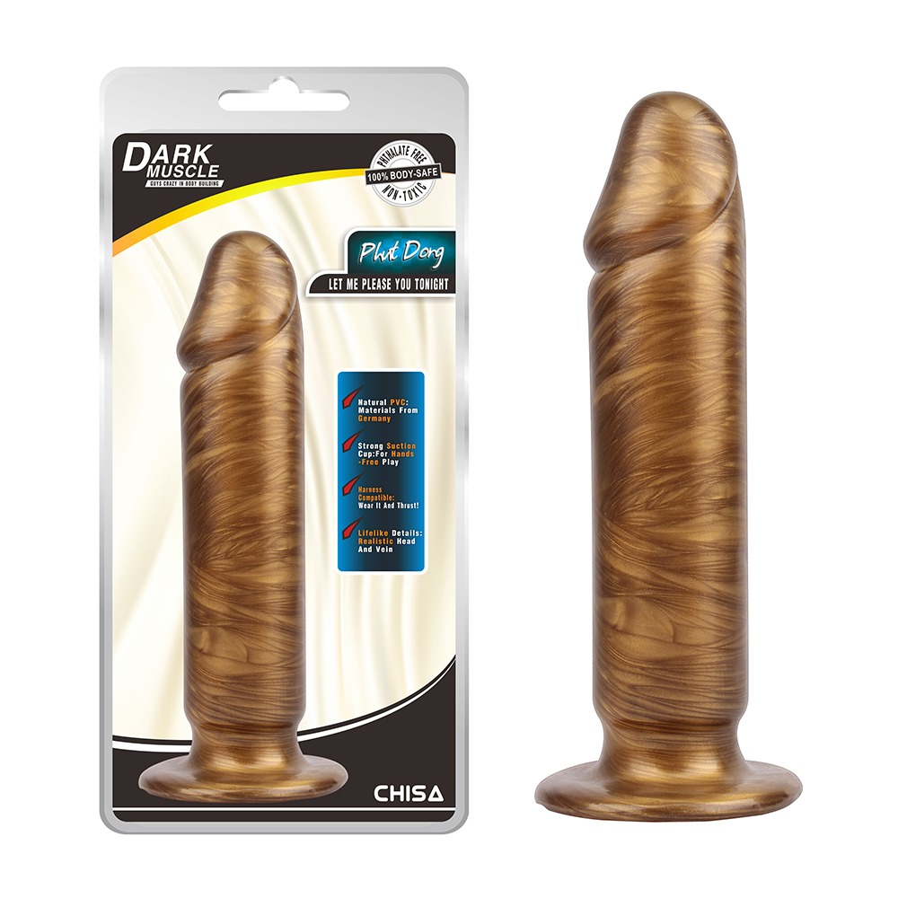 Фалоімітатор реалістичний гігантський Chisa Dark Muscle на присосці, золотий