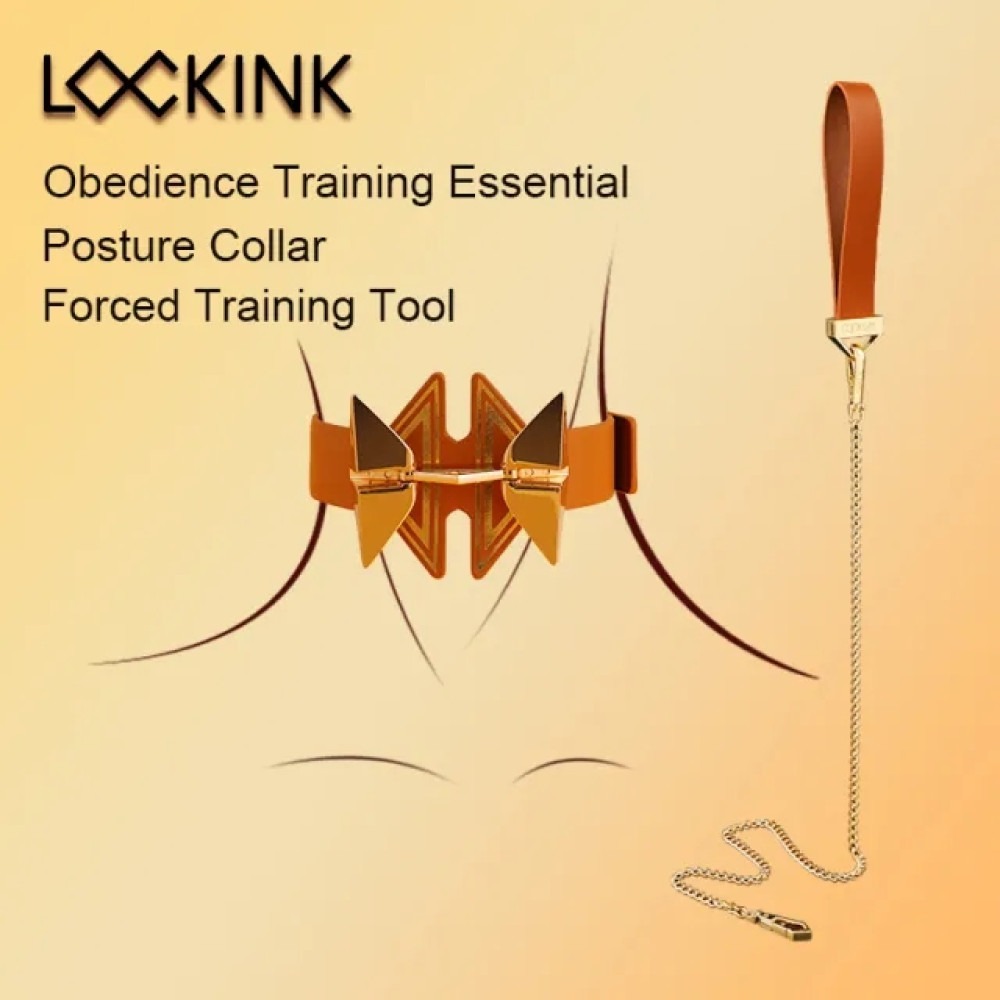 Ошейник с поводком на металлической цепочке Lockink, коричневый