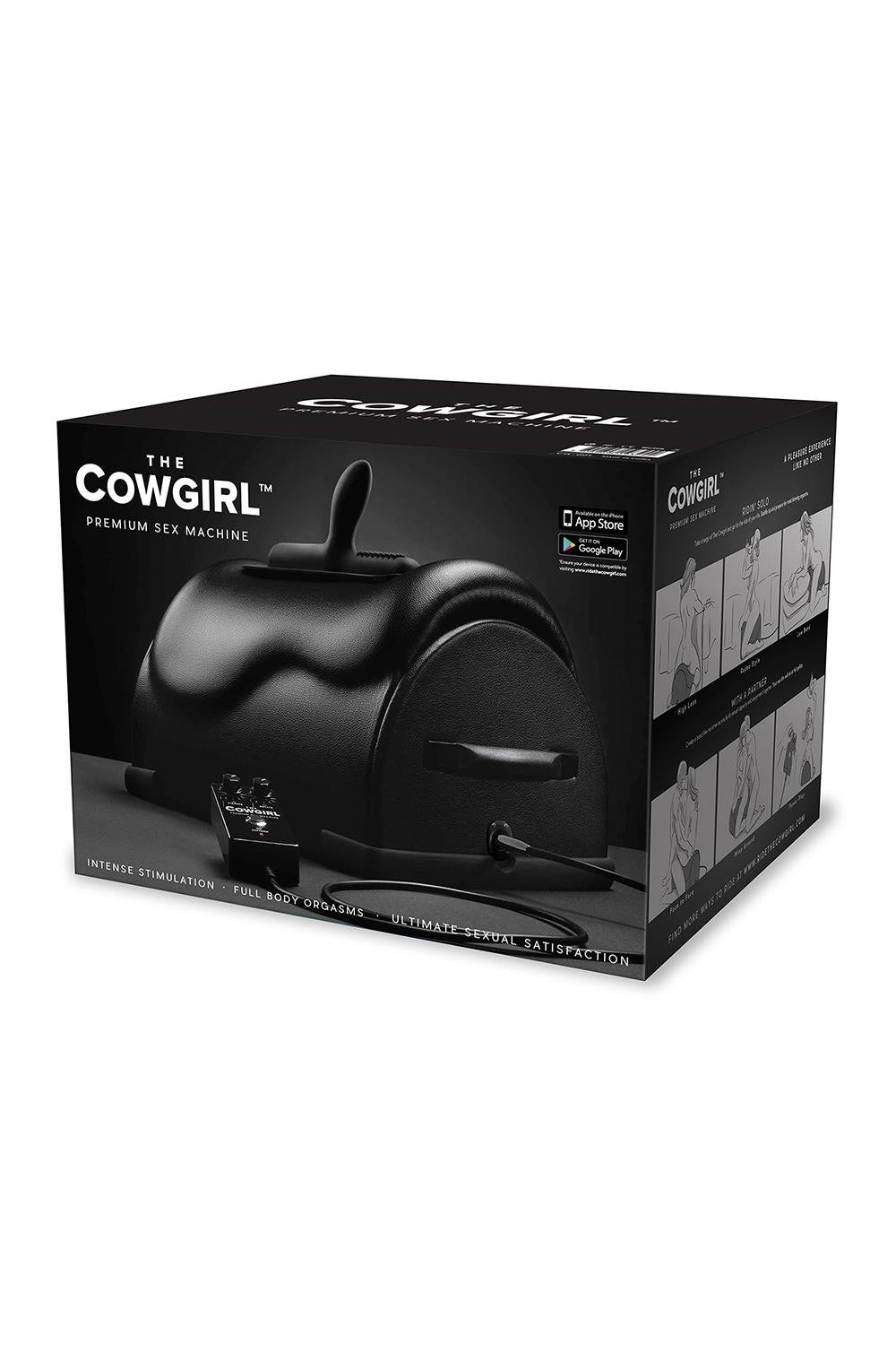 Секс-машина Cowgirl Premium з вібрацією та ротацією, з 2 насадками, чорна