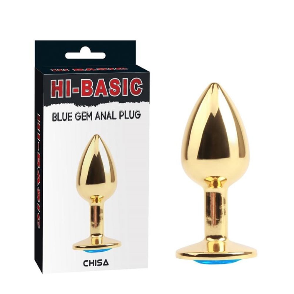 Анальна пробка з блакитним каменем Chisa Hi-Basic, золотиста