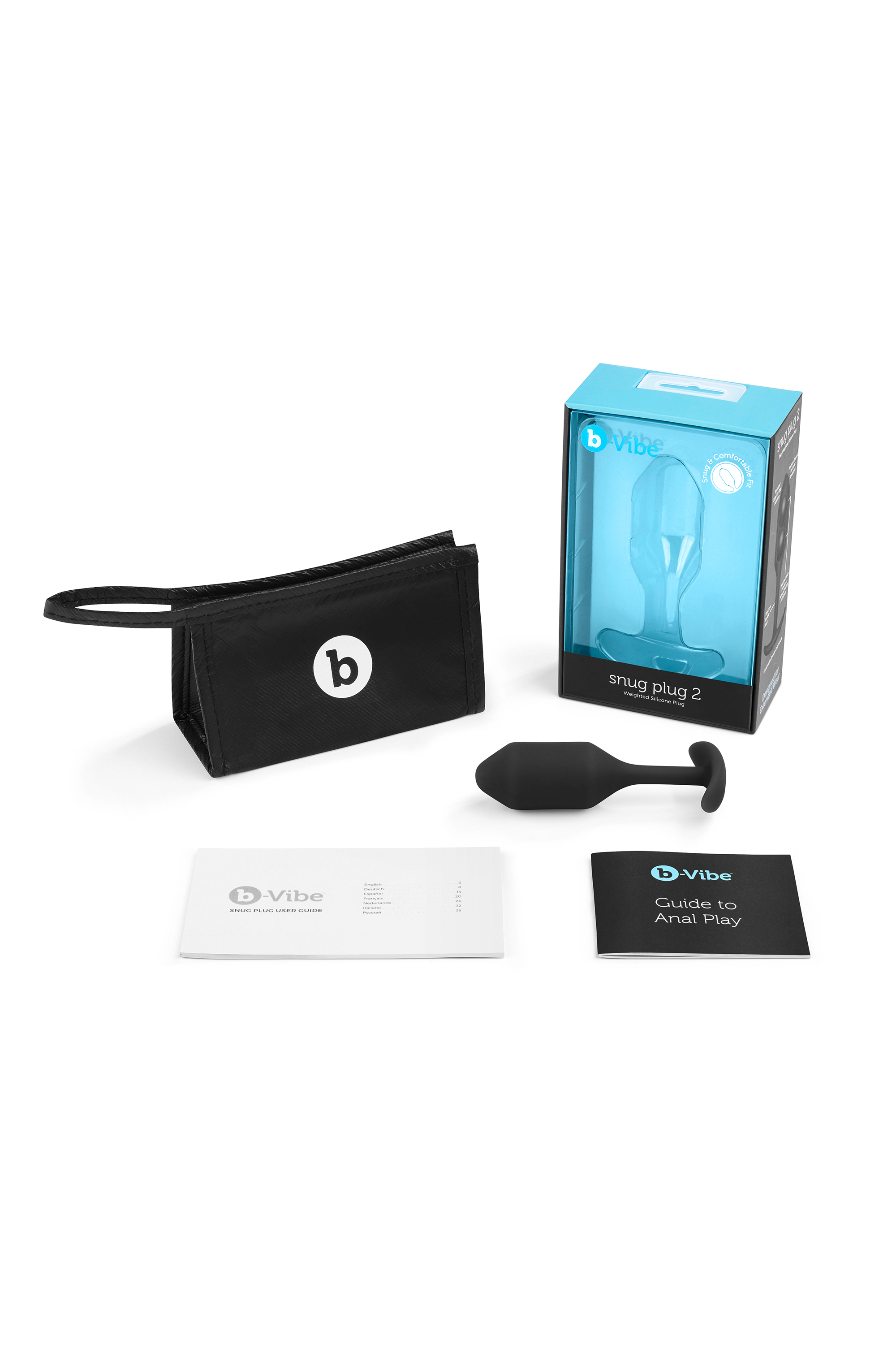 Анальная пробка со смещенным центром тяжести B-Vibe Snug Plug 2, силиконовая, черная