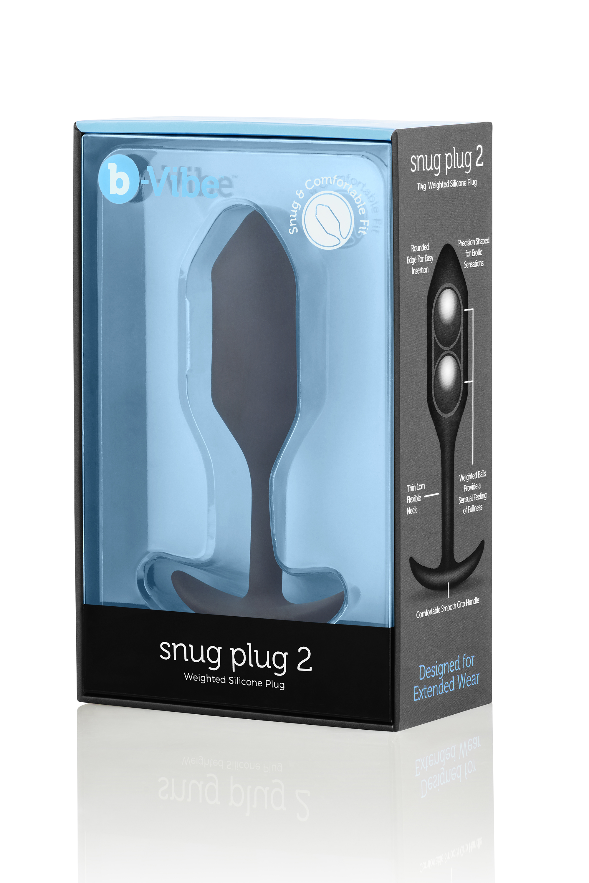 Анальная пробка со смещенным центром тяжести B-Vibe Snug Plug 2, силиконовая, черная