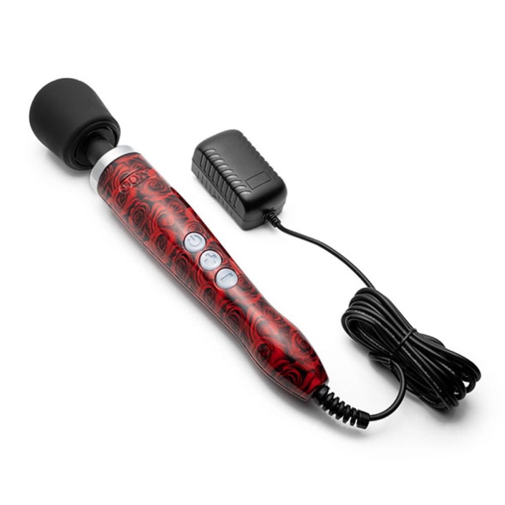 Вібромасажер Doxy Die Cast Rose Pattern, з трояндами, червоний