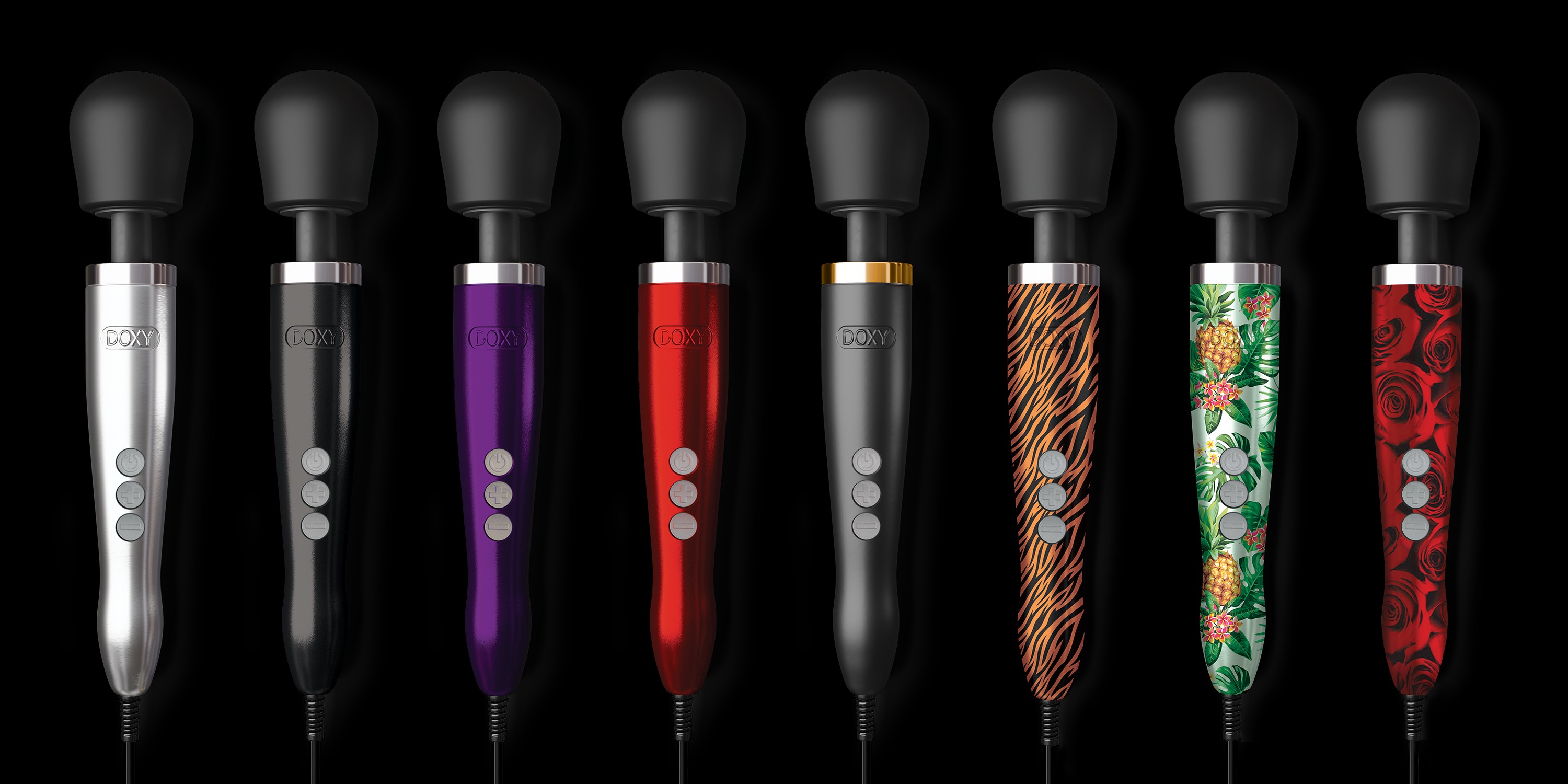 Масажер-мікрофон Doxy Die Cast 3R Wand Vibrator Rose Pattern, червоний, з трояндами.