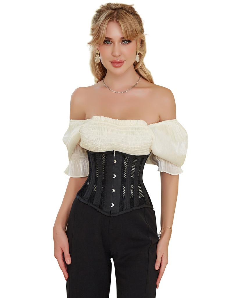 Корсет из сетки Star Night Steel Bones Grid Corsets с крючками и шнуровкой, черный, M (без коробки)
