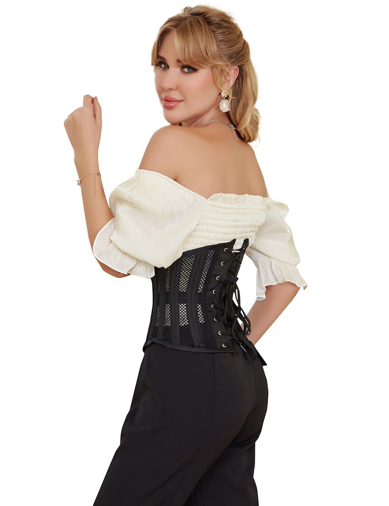 Корсет из сетки Star Night Steel Bones Grid Corsets с крючками и шнуровкой, черный, M (без коробки)