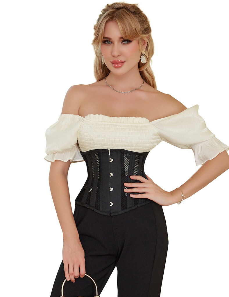 Корсет из сетки Star Night Steel Bones Grid Corsets с крючками и шнуровкой, черный, XL (без коробки)
