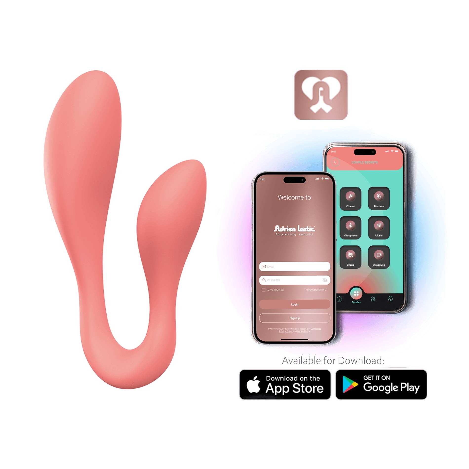 Смарт-стимулятор Adrien Lastic Couple Secrets II + APP для клітора та точки G, кораловий