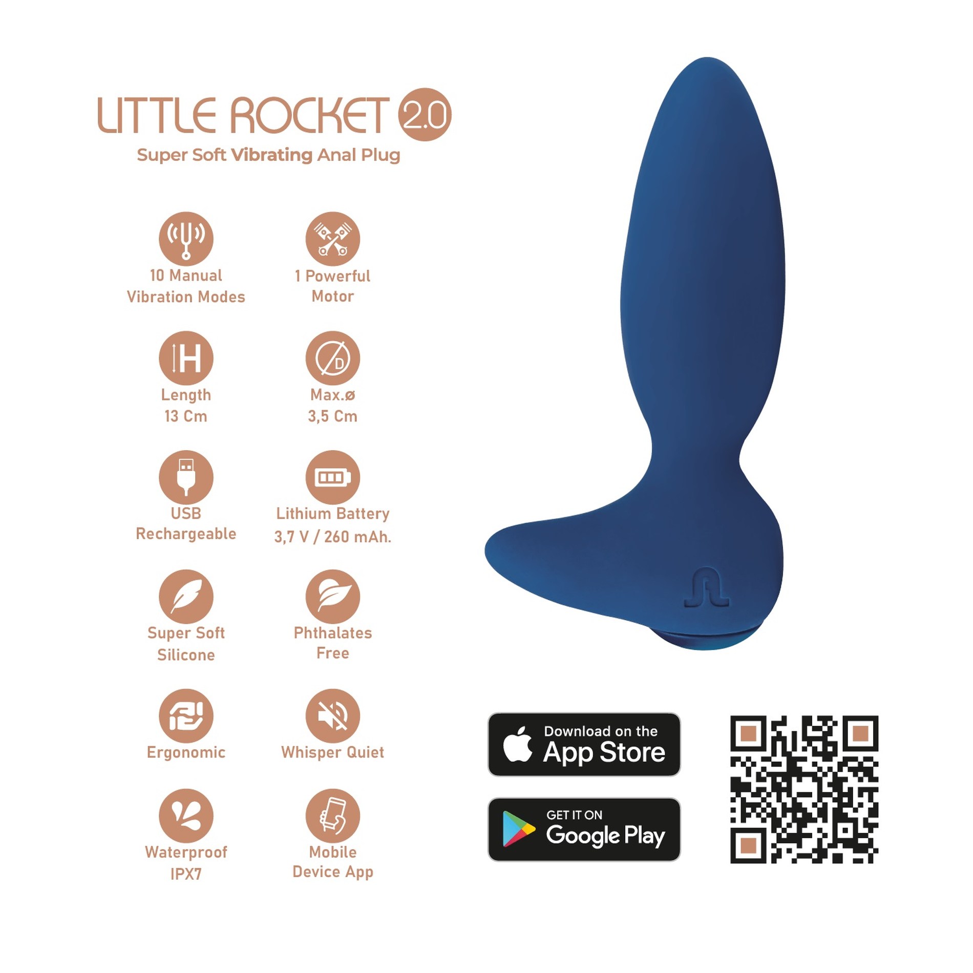 Анальний смарт вібратор Adrien Lastic LITTLE ROCKET 2.0 синій