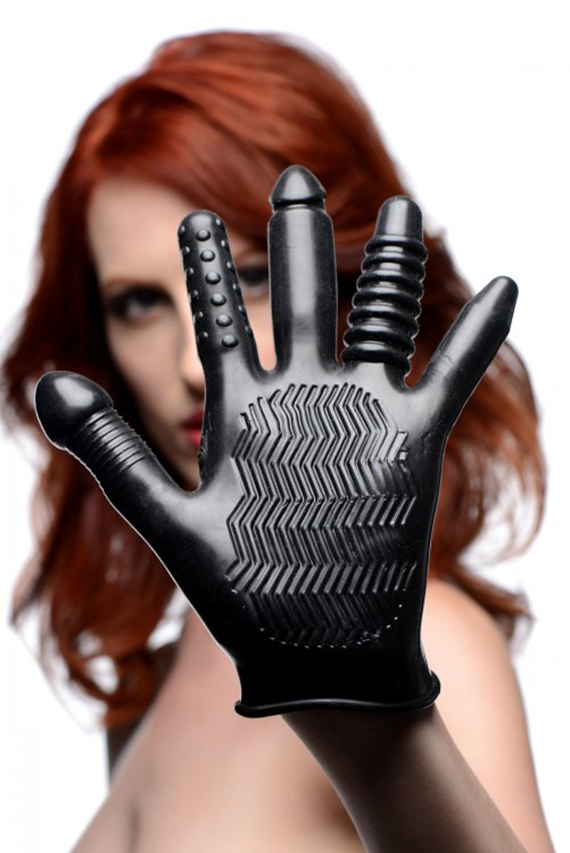 Текстурована рукавичка для стимуляції Master Series, чорна, One Size