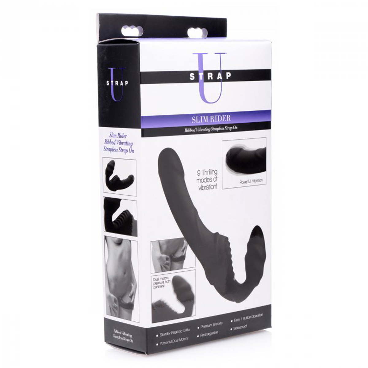 Жіночий вібрострапон Slim Rider Ribbed Ribbed Vibrating Silicone Strapless Strap On, чорний