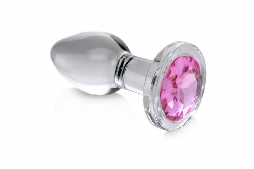 Анальна пробка зі стразом Pink Gem Glass Anal Plug With Gem скляна, Medium