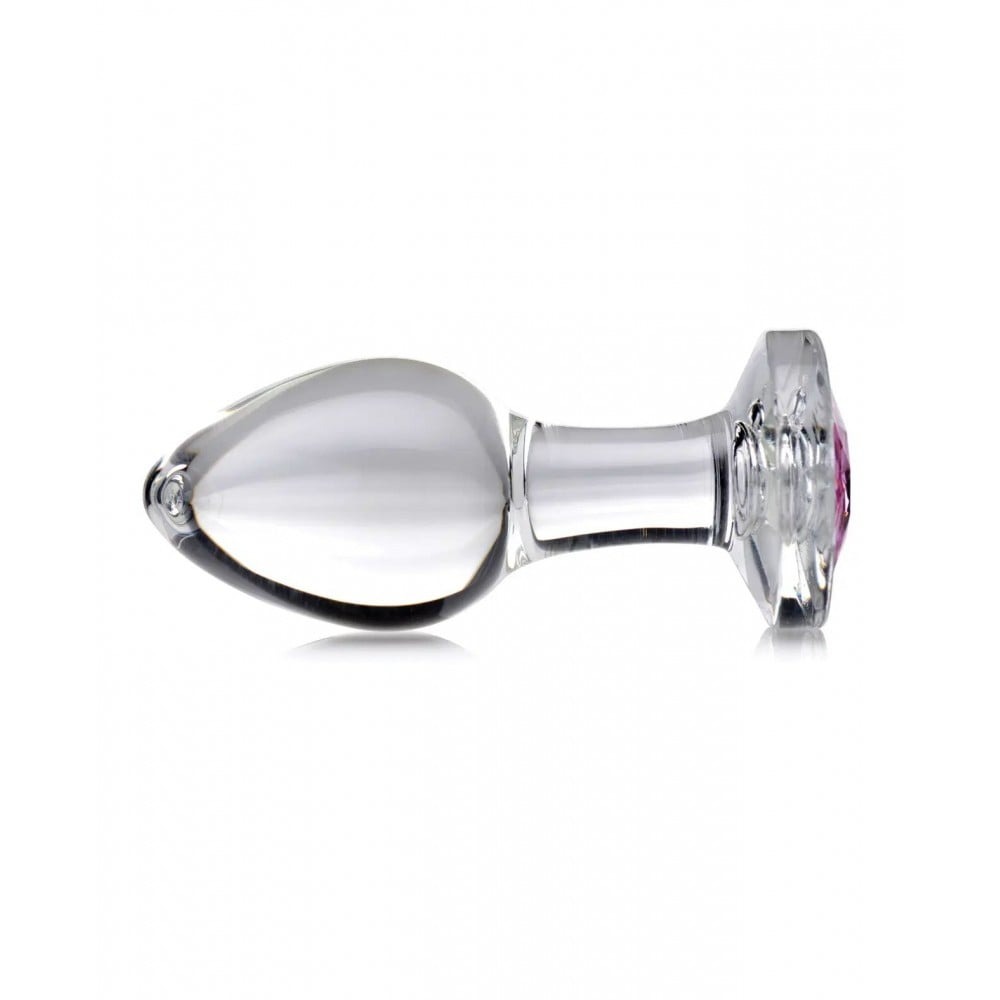 Анальна пробка зі стразом Pink Gem Glass Anal Plug With Gem скляна, Medium